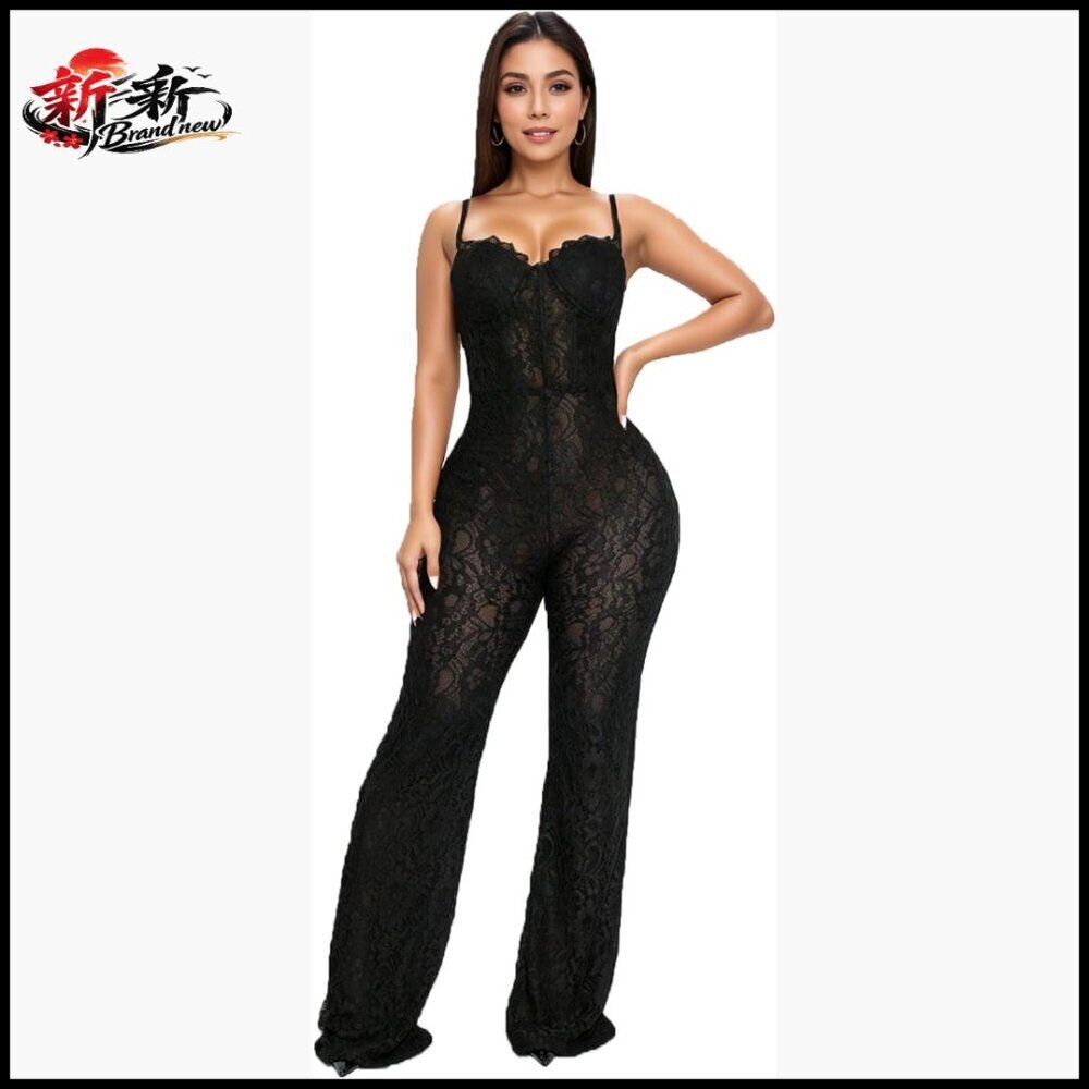 Sexy Lace See Through Jumpsuit Two Piece Set Clubwear Romper
